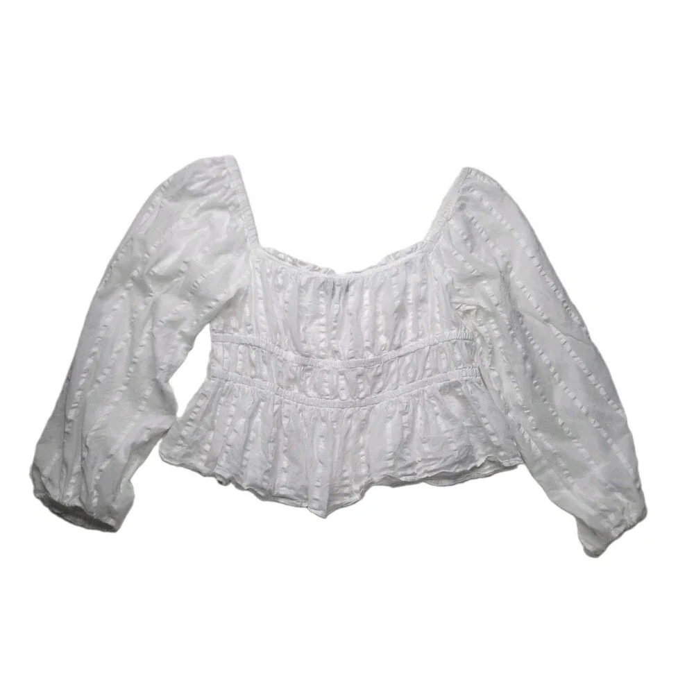 J.Crew White Cotton Blouse Women’s Puff Sleeve Square Neck Cottagecore Top Large
